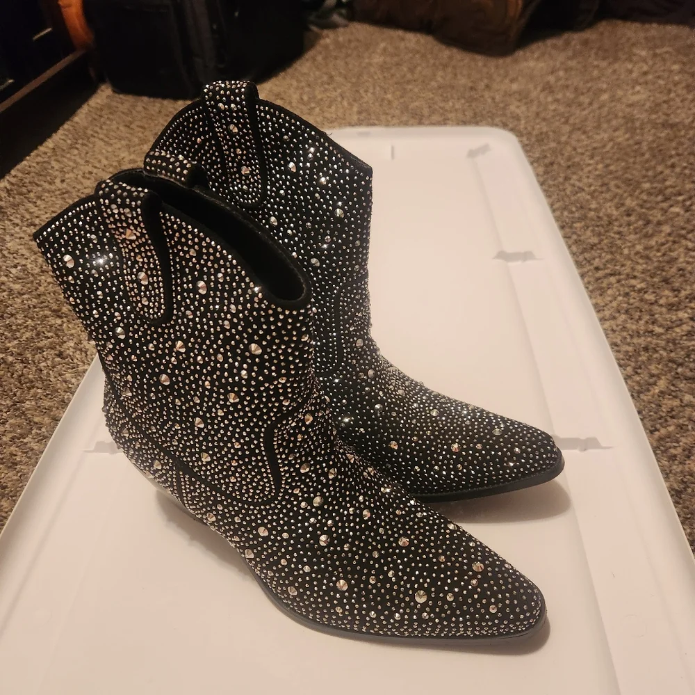 Studded Black Ankle Boots - Picture 4 of 8